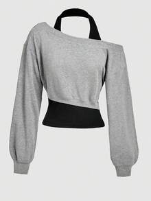 Girlism Tween Girls Asymmetrical Neck Grey 2 In 1 Sweatshirt In Fall/Winter - Dark Grey - View 1
