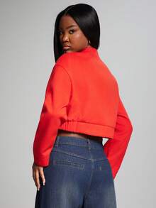 NYA SZN Jaqueta cropped de manga comprida oversized com botões e bolsos, estilo streetwear casual para o dia a dia, vintage anos 90, Y1K, Ibiza, cool girl, férias, gyaru, outono, verão, statement, festival, Dia do Rei, para mulheres. - Vermelho - Ver 2