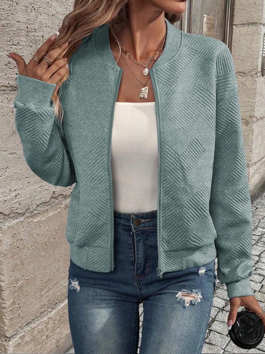 EMERY ROSE Chaqueta casual de mujer de unicolor con hombros caídos y cremallera de manga larga - Neblina azul - Ver 1