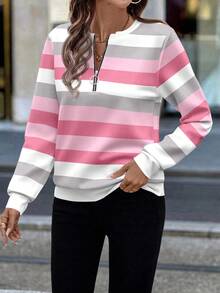 EMERY ROSE Casual Women's Front Half-Zip Round Neck Sweatshirt, Suitable For Autumn/Winter - White - View 6