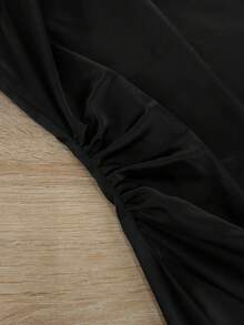 GlowEve CURVE Plus Size Solid Color Elegant Waist Cinched Long Sleeve Casual Blouse Draped Top Lokal-Valentinsverkauf Tops For Women Elegant Long Sleeve Black Top Satin Blouses For Women Satin Cowl Neck Top God - Black - View 4