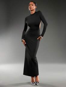 Normani New Backless Sexy Spaghetti Strap Long Sleeve Dress, Versatile Base Layer Dress For Autumn/Winter - Black - View 6