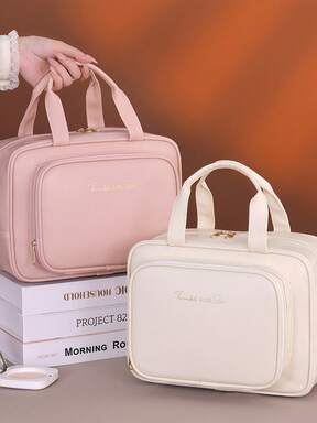 1 Piece Large Capacity PU Waterproof Portable Travel Makeup Bag Unique Design Women Cosmetic Organizer Storage Room Decor Vanity Toiletry Bag Desk Organiser Cosmetic Bag Makeup Pouch Travel Essentials Makeup Organizer Vanity Accessories