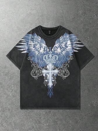 Goth maglietta a maniche corte da uomo con stampa gotica vintage lavata, estiva