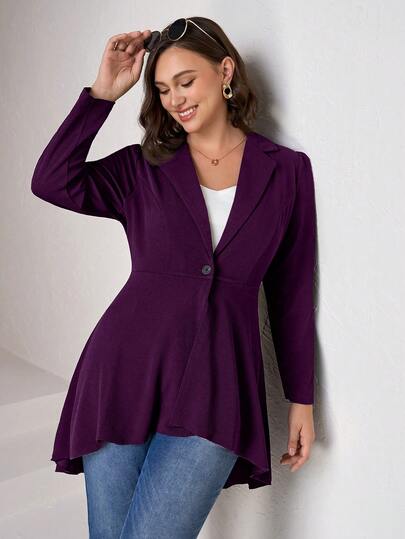 Chikora 大翻领单扣高低摆西装外套，适合毕业典礼、返校季、教师秋冬装扮。