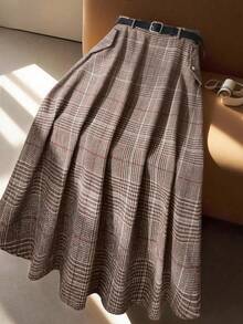 GlowEve CURVE Plus Size Women Fashionable Commuter Skirt, Autumn/Winter - Brown - View 3