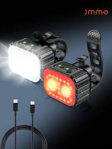 JMMO Bike Lights For Night Riding, USB Rechargeable Bike Lights Front And Back, Waterproof Bicycle Light, 4+6 Modes Bike Headlight And Tail Light Set, Fast Charging, Easy To Install