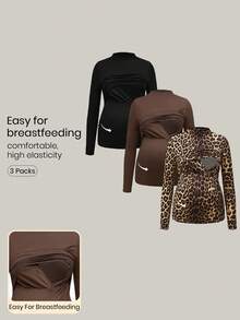 Modmama Autumn And Winter Fall Clothes For Women Maternity Nursing Tops 3-Pack Maternity Stand Collar Long Sleeve Casual Nursing Top - Multicolor - View 1