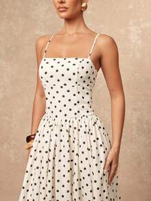 Lumalex Váy xòe chấm bi có túi dành cho nữ - trắng - Xem 3