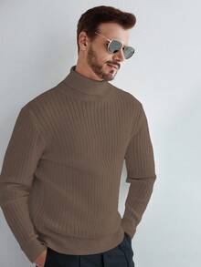Manfinity CityGents European & American Style Blogger Chic 3D Ribbed Solid Color Casual Slim Fit Sweater Men Turtle Neck