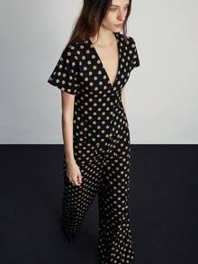 Aveloria Modichic Vintage Polka Dot Asymmetric V-Neck Vest Top And Wide Leg Pants 2 Pieces Set - Multicolor - View 6