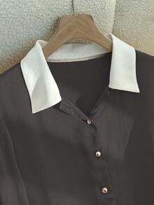 Franclia Elegant Fitted Front Button Down Collar Long Sleeve Gold Button Meteor Fabric Pink Women Blouse, Spring/Autumn