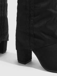 CUCCOO SZL 尖头粗跟性感红色一脚蹬踝靴，双色拼接女靴，秋冬款 - 黑色 - 查看 6