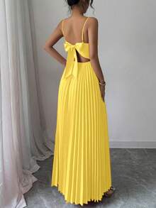 Elegant And Sexy Women's Dress With Thin Straps And Crisscross Back - 黃色 - 查看 2
