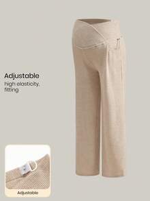 SHEIN Autumn And Winter Maternity Solid Color Adjustable Waist Pocket Wide Leg Casual Pants