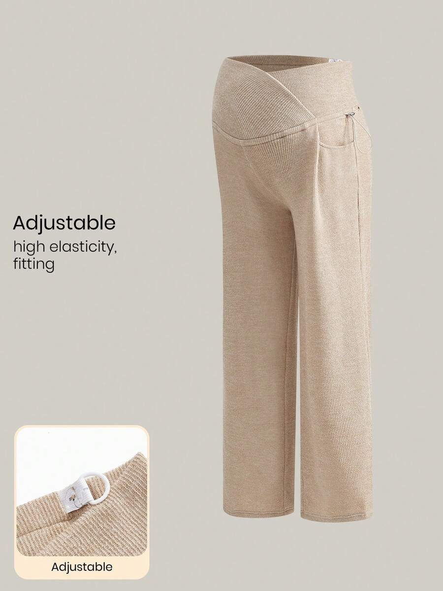SHEIN Autumn And Winter Maternity Solid Color Adjustable Waist Pocket Wide Leg Casual Pants