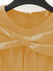 GlowEve Women's Elegant Solid Color Bow Decor Long Sleeve Dress, Autumn/Winter - Orange - View 3