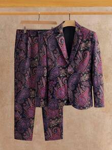 HIMLAND 2pcs Men's Casual Printed Suit Jacket And Pants Set Men Two Piece Jacket Suit Men S Silk Set Tuxedo Men Dashiki Suits Floral Suit Men Men Suits With Design