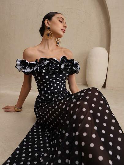 Swim Oasis 女士性感度假波尔卡圆点花卉印花紧身优雅夏季沙滩连体两件套泳衣