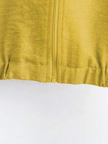 SHEIN LUNE Bộ đồ thường ngày áo khoác dài tay có khóa kéo màu trơn dành cho nữ và quần - Màu vàng - Xem 4
