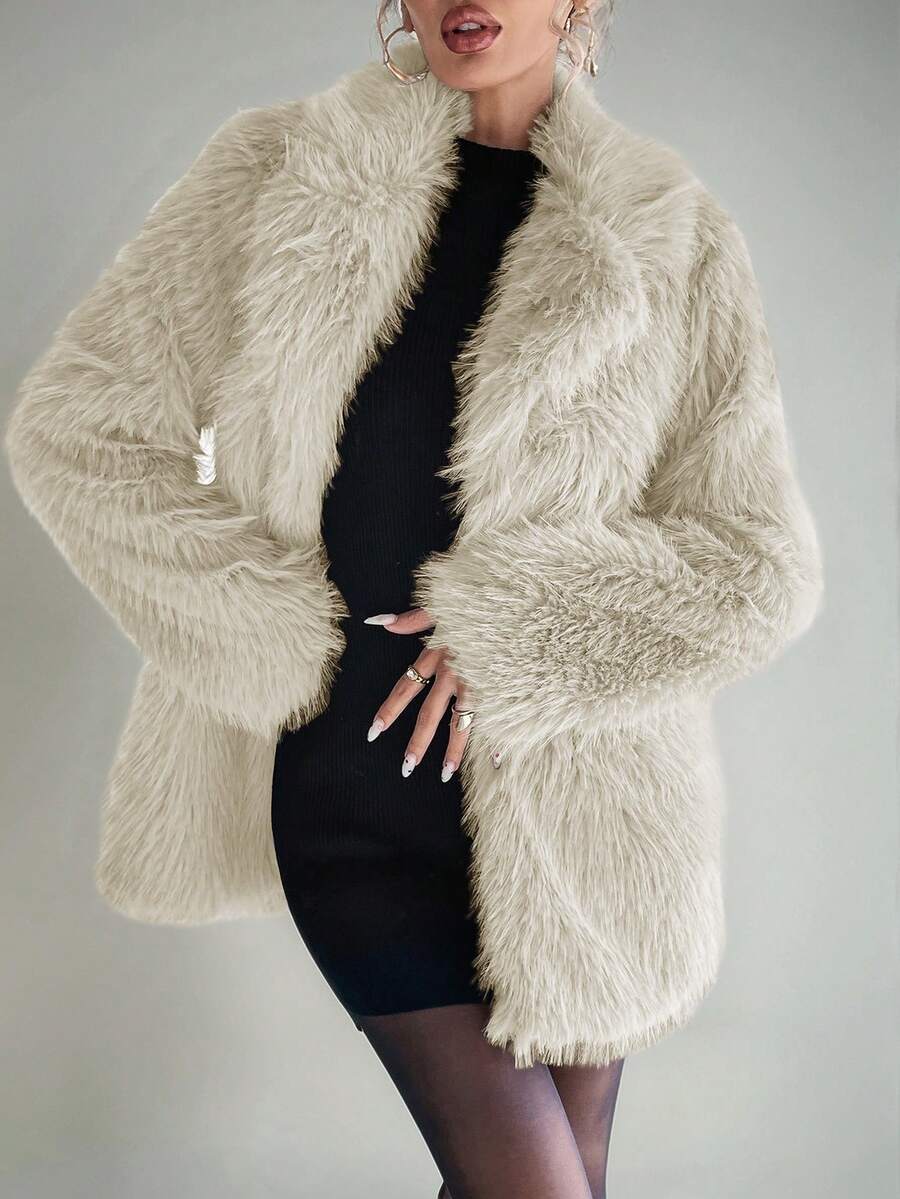 Arave Abrigo largo de piel casual y versátil para mujer, color gris, para otoño/invierno - Albaricoque - Ver 1