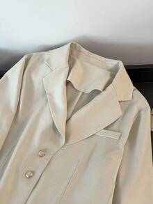 GlowEve CURVE Plus Size Women's Popular Solid Color Lapel Long Sleeve Commuter Blazer Jacket, Elegant Metal Button Design Versatile Ladies Autumn/Winter Coat Fall - Apricot - View 7