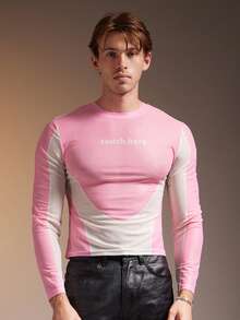 FeverCity 男士撞色字母印花圆领休闲修身长袖T恤 - 彩色 - 查看 1