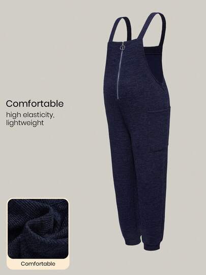 Modmama 孕妇纯色拉链前休闲背带连体裤