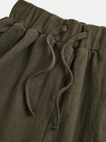 SHEIN Serisse Kids 少女日常休闲基础款100%纯棉弹力腰阔腿裤，适合返校季穿着 - 軍綠色 - 查看 5