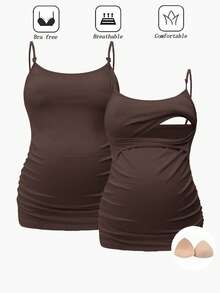 Modmama 带胸罩杯的哺乳背心，无袖白色孕妇上衣 - 摩卡棕 - 查看 2