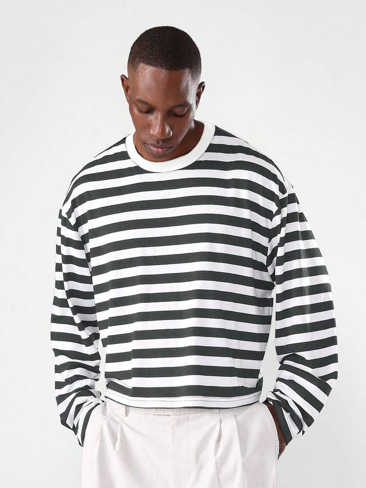 Long Sleeve Horizontal Striped Crew Neck Tee