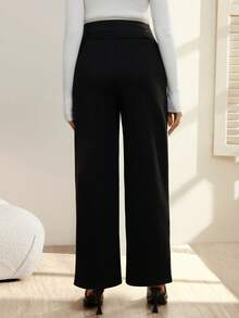 SHEIN Solid Color Drawstring Waist Slit Hem Casual Maternity Sweatpants - Black - View 2