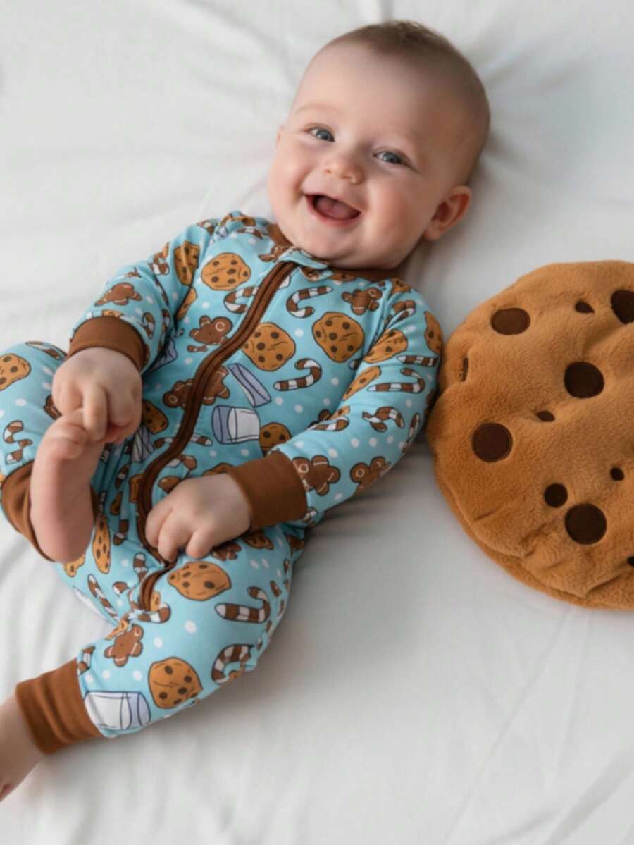Infant/Toddler Boys' Long Sleeve Pancake, Milk, Cookie Print Zipper Jumpsuit - Multicolor - View 1