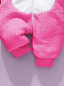 SHEIN 新生儿鲨鱼造型套装，可爱毛绒鲨鱼造型3D帽子，刺绣鲨鱼脸，长袖连体衣 - 玫紅色 - 查看 7