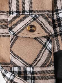 2件套幼儿男童休闲时尚格子拼接黑色口袋连帽纽扣开衫外套和裤子套装 - 彩色 - 查看 3