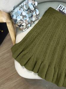 GlowEve Rok Sweater Rajut Longgar Bermotif Bunga Tali Warna Polos Terbaru untuk Wanita Musim Gugur, Desain Klasik, Kasual, Feminin, Serbaguna untuk Sehari-hari - Hijau Tentara - View 3