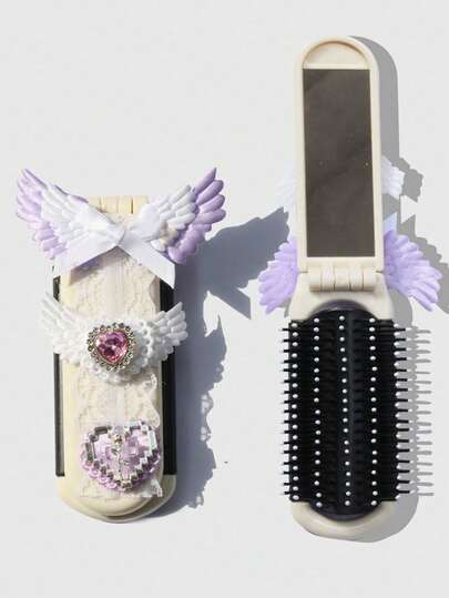 Kawaii 1 Stück Leoparden-Muster Klappkamm mit angebrachtem Spiegel, tragbarer Luftpolster-Kamm als Schul-Accessoire (Musterplatzierung zufällig)