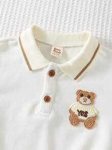 Cozy Pixies 男婴卡通熊图案翻领半拉链套头卫衣