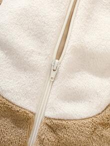 SHEIN 婴儿/男童可爱狮子3D图案长袖连体衣，返校套装 - 卡其色 - 查看 8