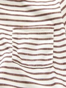 SHEIN 3pcs Boys' Casual Crew Neck T-Shirts,Brown,Beige Striped&Solid White,Summer,School,Weekend Family Activities,Short Trips,Park Long Sleeve Tees - Multicolor - View 4