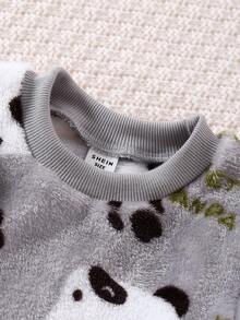 2 pièces Ensemble de pyjama à manches longues et pantalon imprimé panda mignon pour tout-petits garçons, automne/hiver - Multicolore - Voir 6