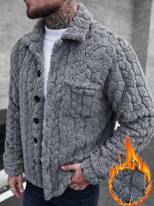 Manfinity Roughcore Plus Size Men's Wheat Ear Thermal Lined Turndown Collar Jacket, Winter - Grey - View 1
