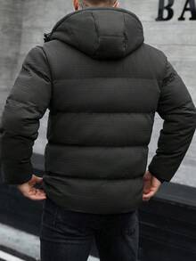 Manfinity CasualCool Men's Solid Color Minimalist Casual Hooded Long Sleeve Plaid Padded Coat Men Outerwear Winter Coat For Men Bubble Coat Men Men Jackets - Black - View 2