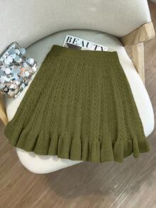 GlowEve Rok Sweater Rajut Longgar Bermotif Bunga Tali Warna Polos Terbaru untuk Wanita Musim Gugur, Desain Klasik, Kasual, Feminin, Serbaguna untuk Sehari-hari - Hijau Tentara - View 4