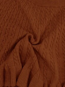 SHEIN Clasi 女装秋季新款纯色绳花图案经典设计休闲少女日常百搭宽松下摆针织毛衣裙 - 鏽棕色 - 查看 5