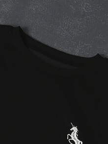 Manfinity Dauomo Sudadera de cuello redondo de manga larga con bordado sencillo para hombre, talla estándar - Negro - Ver 2