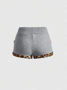 ROMWE J-Fashion Y2K Chic Leopard Print Sweatshirt & Fuzzy Leopard Shorts Set, Autumn/Winter - Grey - View 6