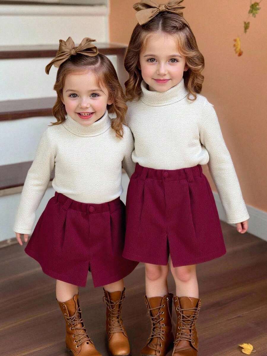 Emery Rose Kids Emery Rose Kids Casual & Elegant For Commuting, High Neck Pullover Sweater, Turn-Down Collar Knitted Pullover Top, Casual Knit Sweater, Commuting Pullover Knitwear, Beige Pullover Top, Beige Sweater, Beige Knitwear, Warm Soft Versatile Layering Pullover For Autumn Winter, Daily Wear Knit Top, Classic Beige Knitted Pullover , Weekend, Holiday And Casual Outfits, Autumn Top, Autumn Knit Top, Winter Sweater, Winter Knit Top