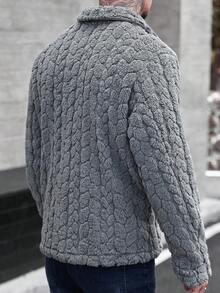 Manfinity Roughcore Plus Size Men's Wheat Ear Thermal Lined Turndown Collar Jacket, Winter - Grey - View 2