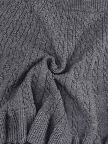 GlowEve Women's Autumn New Solid Color Rope Floral Pattern Classic Design Casual Girly Everyday Versatile Loose Hem Knit Sweater Skirt - Dark Grey - View 5